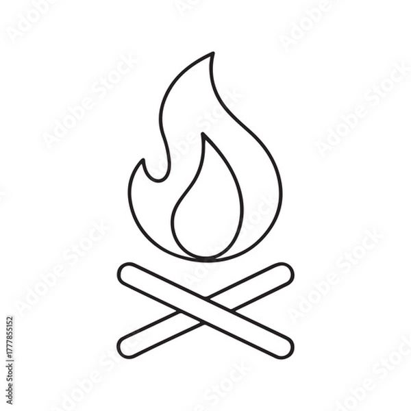 Obraz Campfire outline vector for camping and outdoor adventure, isolated on a white background