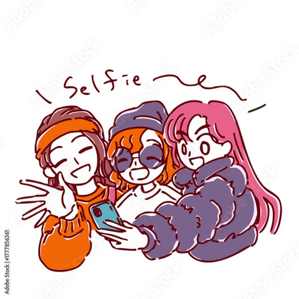 Fototapeta シンプルかわいい手描きの秋コーデ女子たちのイラスト素材