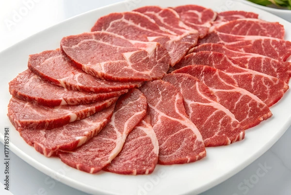 Obraz thinly sliced raw beef steak pieces 