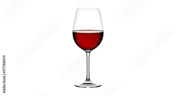 Fototapeta Elegant stemmed glass filled with deep red beverage centered against a solid black background