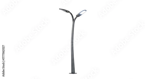 Fototapeta Modern metallic outdoor illumination standard features twin curved arms illuminating dark space