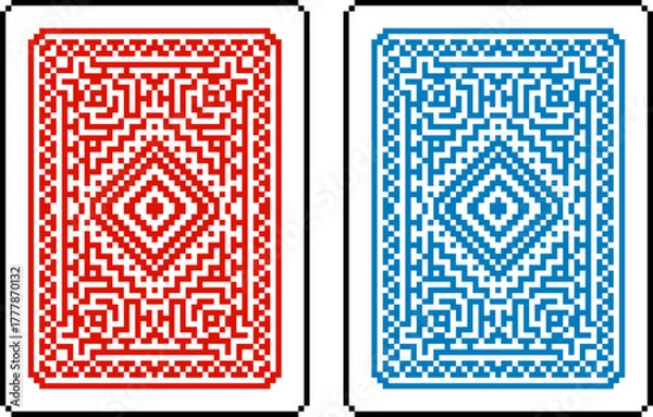 Fototapeta A pixel art style playing card reverse back design. An original design. Each card 55 squares wide by 74 tall.