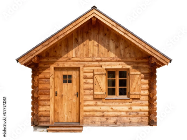 Fototapeta [Transparent Background PNG]A charming wooden cabin with a single door and a window