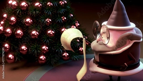 Fototapeta 3D Santa reading Christmas list by the tree