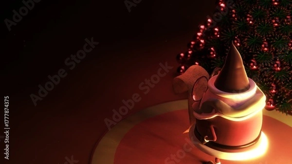 Fototapeta 3D Santa reading Christmas list beside glowing tree