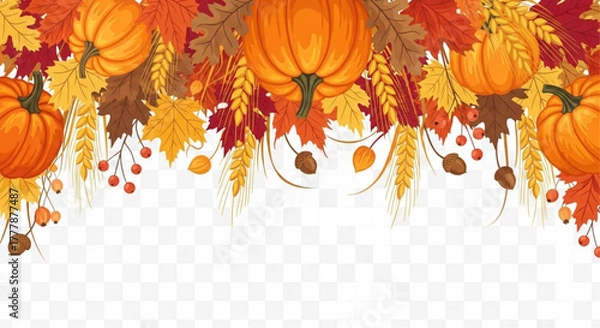 Obraz A vibrant autumn harvest scene featuring pumpkins and fall foliage, the image embodies the essence of Thanksgiving, with a focus on gratitude. vector illustration