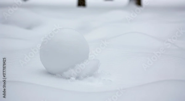 Obraz White snowball on pristine winter snow with copy space.
