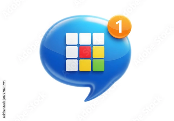 Fototapeta Blue speech bubble with colorful grid and notification isolated on transparent background