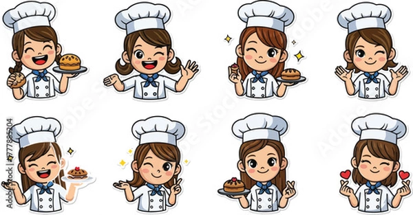 Fototapeta Happy Chefs Holding Cupcakes, Donuts, and Pastries