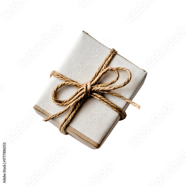 Fototapeta A small gift box tied with brown twine isolated on transparent background