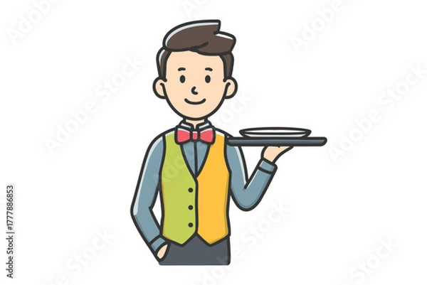 Obraz Friendly waiter serving food at a restaurant for dining experience