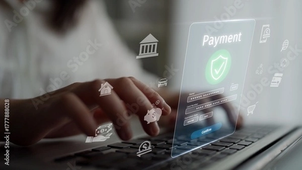 Fototapeta Secure online payment, safe e-commerce transactions, digital payment solutions, online financial security, and electronic payment systems ensuring smooth business continuity. Muxer