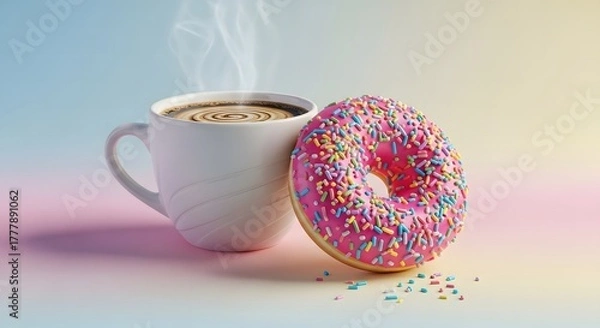 Fototapeta Fresh Donut with Sprinkles Next to Cup of Coffee