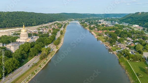 Fototapeta Aerial View of West Virginia State Capitol and Kanawha River