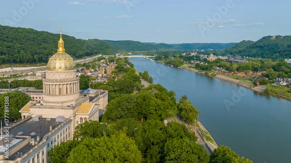 Fototapeta West Virginia State Capitol and Kanawha River View