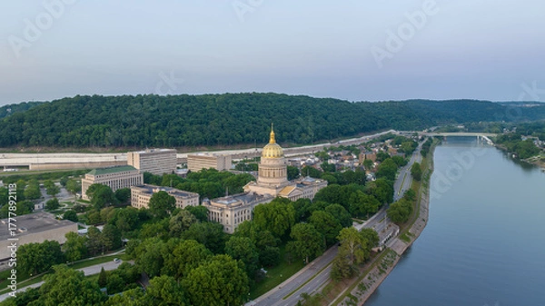 Fototapeta Aerial View of West Virginia State Capitol and Kanawha River