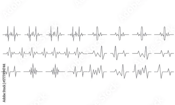 Fototapeta Heartbeat Line Icons – ECG, Pulse, and Heart Rate Symbol Collection .
