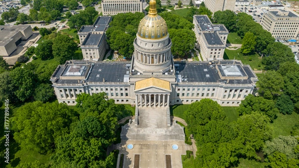 Fototapeta Aerial View of the West Virginia State Capitol in Charleston with Lush Surroundings