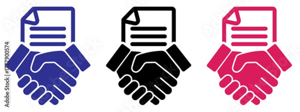 Fototapeta Handshake agreement vector for corporate partnerships, Business handshake agreement line icon, Agreement handshake paper business symbol vector, Business handshake paper agreement icon simple. 