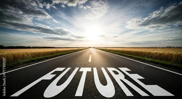 Fototapeta The Open Road Ahead Leads Towards an Uncertain Yet Hopeful Future
