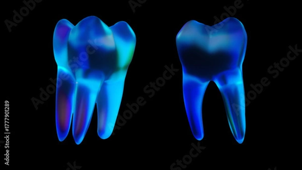 Obraz Blue Glowing Teeth 3D Futuristic Dental Visualization