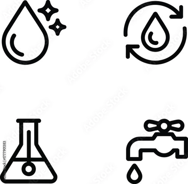 Obraz Water-Related Icons Set in Black and White