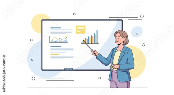 Fototapeta Businesswoman Presenting Sales Diagrams During Conference With Visual Analytics