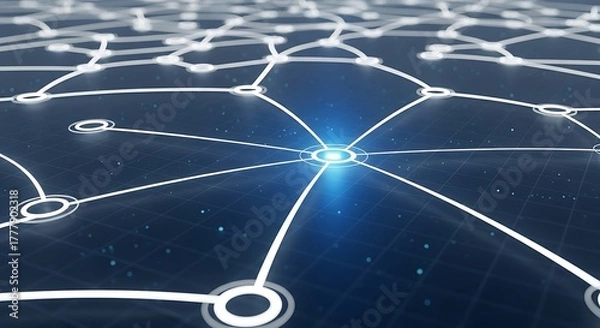 Fototapeta Interconnected Digital Network With Glowing Nodes and Lines