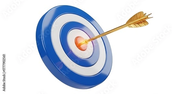 Fototapeta Precision Aiming Arrow Strikes the Bullseye Center of Blue and White Target Board