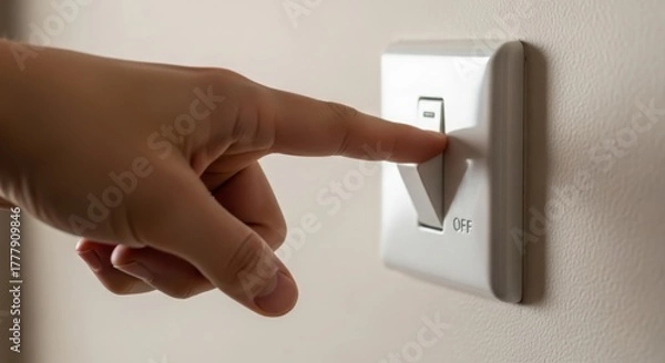 Fototapeta Flipping a Light Switch to Turn Off Power to Room