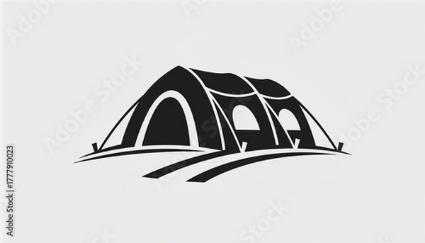 Obraz Camping tent on a grassy hill in a minimalist black and white design