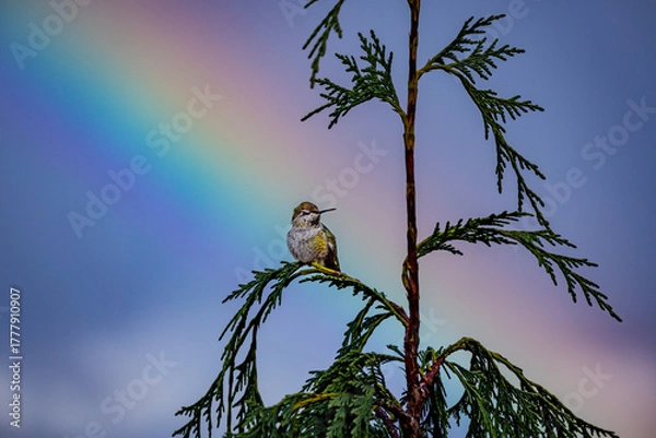 Obraz Hummingbird with Rainbow Background