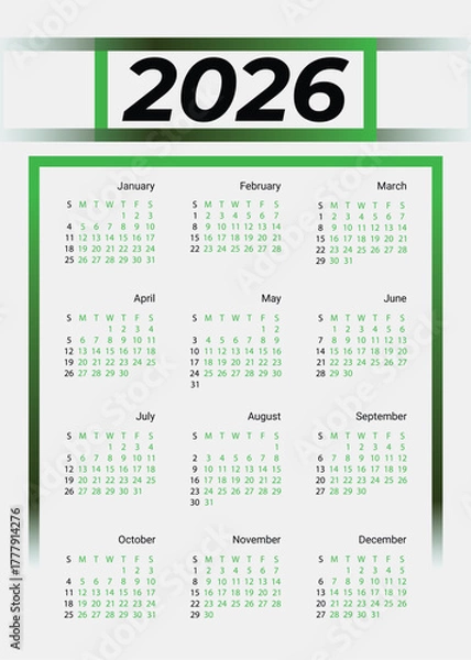 Obraz calendar 2026 100% edit able and resize able file 
