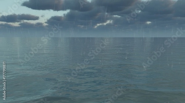 Fototapeta Open sea under heavy rain and dark stormy clouds ocean water