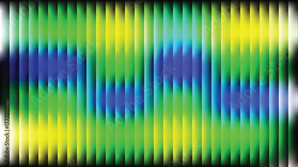 Fototapeta Abstract vector background with glowing vertical stripes featuring a vibrant blue, green, and yellow gradient wave pattern
