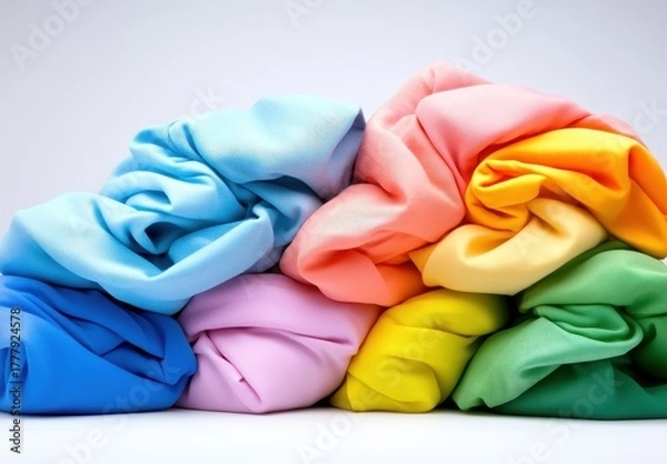 Fototapeta A vibrant pile of colorful fabric in pastel shades, perfect for textile or fashion designs