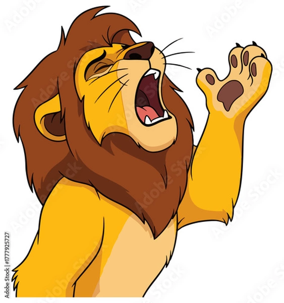Obraz Majestic lion with open mouth in a powerful yawn, showing its impressive mane and paw.