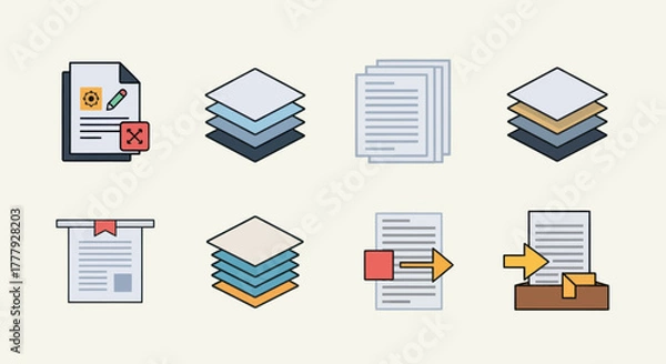 Fototapeta Digital Document and File Management Vector Icons Set.