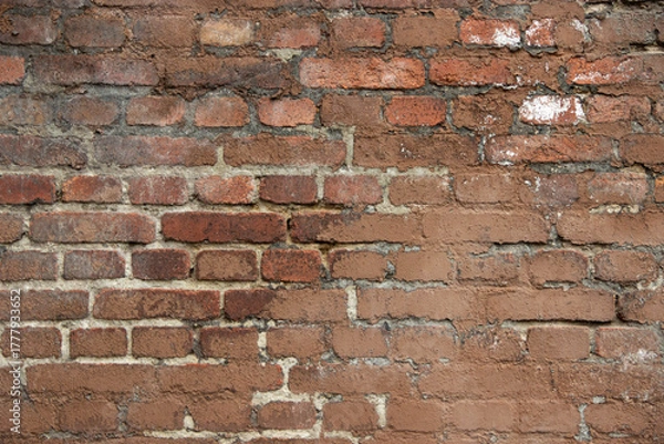 Obraz Textured brick wall featuring a mix of red and brown tones, showcasing weathered surfaces and unique patterns, ideal for backgrounds or architectural designs