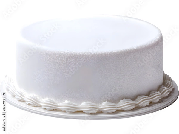 Fototapeta Simple white round cake isolated on transparent background, ideal for bakery, celebration, or minimal design projects.