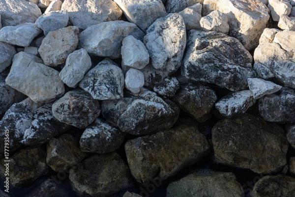 Obraz Rough Stone Pile Of Large Rocks For Landscaping, Construction, Or Wall Backdrop Texture Project Use