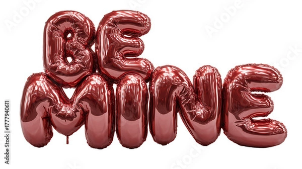 Fototapeta PNG "Be Mine" Red Metallic Balloon Letters Isolated on Transparent Background