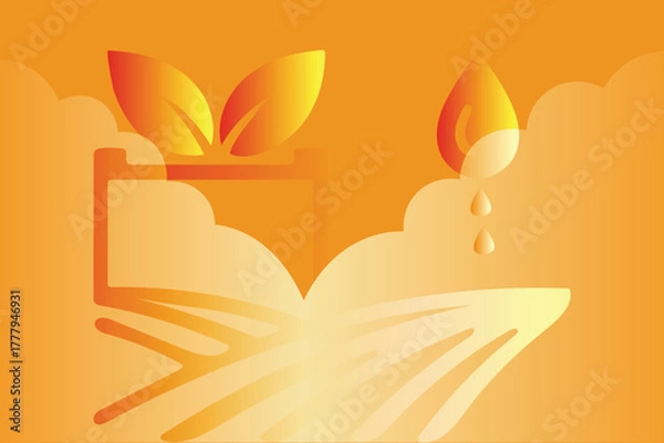 Fototapeta Open book with glowing plant and water drops, symbolizing knowledge and growth