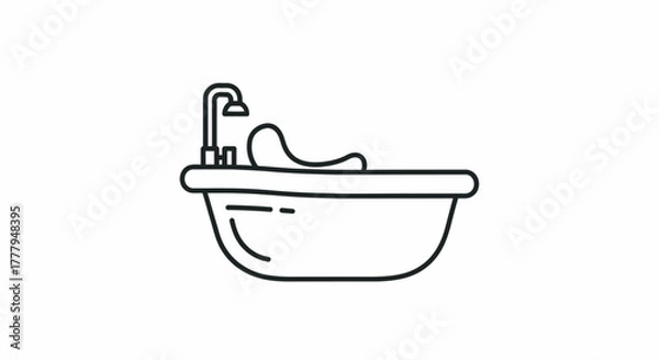 Obraz A simple line drawing depicts a bathtub with a faucet and headrest.