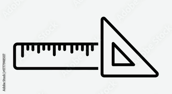 Fototapeta Simple black and white illustration of a ruler and a set square.