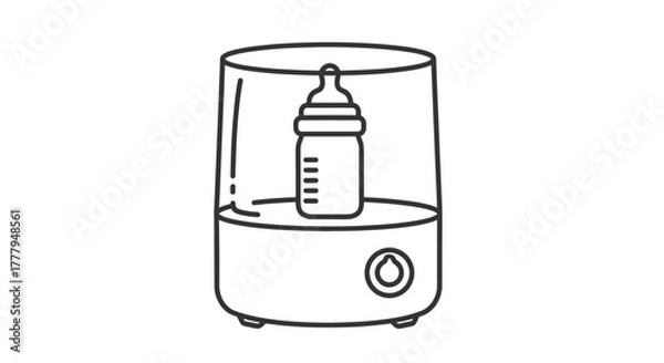 Obraz A line drawing of a baby bottle inside a bottle warmer, ready to use.