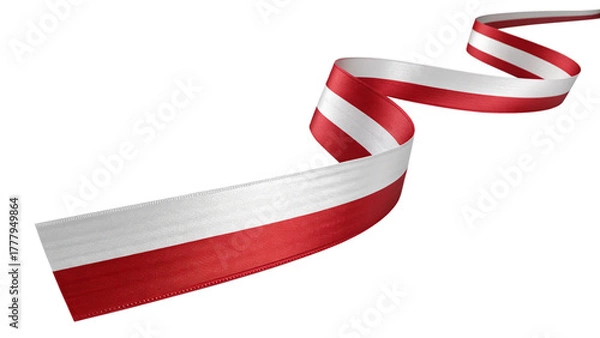 Fototapeta Red and white ribbon waving in a curve isolated on transparent background