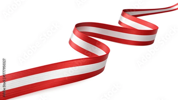 Fototapeta Red and white striped ribbon waving on a black background isolated on transparent background