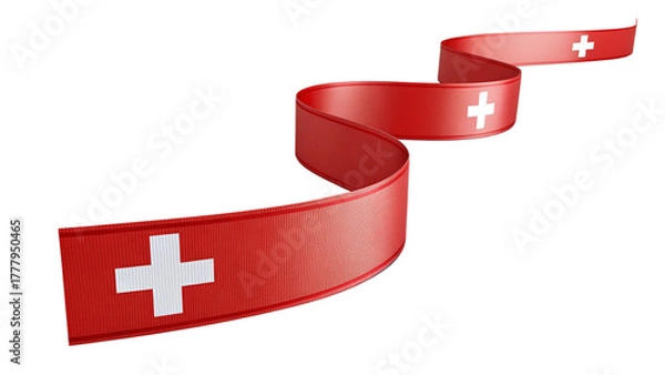 Fototapeta Red ribbon with swiss flag pattern isolated on transparent background
