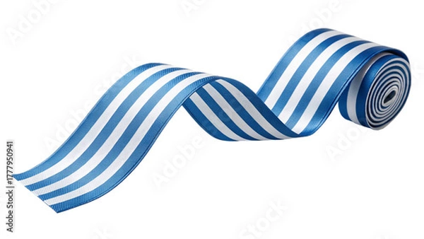 Fototapeta Blue and white striped ribbon unfurling on a transparent background isolated on transparent background